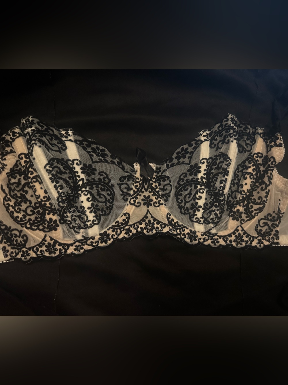 Sheer Lace Balconette Bra in Black and Nude- Vintage- Y2K